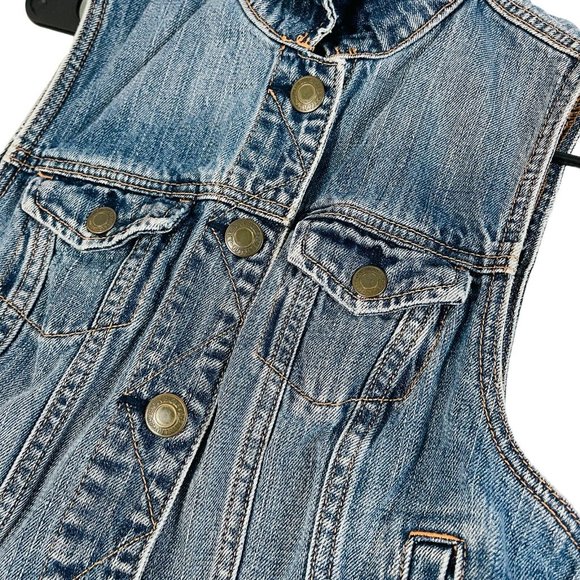 American Eagle Denim Vest Women's Size Medium Jean Jacket Blue Button Up - Picture 5 of 12